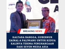 Kaltara Bangga, Gubernur Zainal A Paliwang Untuk Kedua Kalinya Terima Penghargaan dari Seven Media Asia
