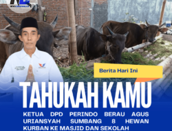 Ketua DPD Perindo Berau Agus Uriansyah Sumbang 8 Hewan Kurban Ke Masjid Dan Sekolah