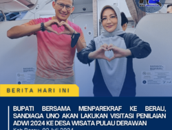 Bupati Bersama Menparekraf Ke Berau, Sandiaga Uno Akan Lakukan Visitasi Penilaian ADWI 2024 Ke Desa Wisata Pulau Derawan