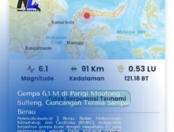 Gempa 6,1 M di Parigi Moutong Sulteng, Guncangan Terasa Sampai Berau