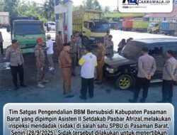 Tertibkan Solar Subsidi, Satgas Pasbar Sidak Dua SPBU dan Pergoki Truk Over Tonase Pakai Tangki Siluman
