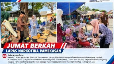 Semangat Berbagi di Pasar 17 Agustus, Lapas Narkotika Pamekasan Bagikan 200 Nasi Bungkus di Jumat Berkah: Pemasyarakatan Harus Dekat dan Bermanfaat Bagi Masyarakat